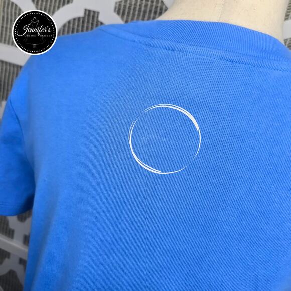 3/$30 Rafaella Blue V-Neck Gold Chain and Button Short Sleeve Knit Top Size PM - Picture 8 of 11